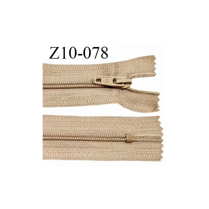 Fermeture zip 10 cm couleur beige non séparable largeur 2.5 cm glissière nylon largeur 4 mm longueur 10 cm prix à l'unité
