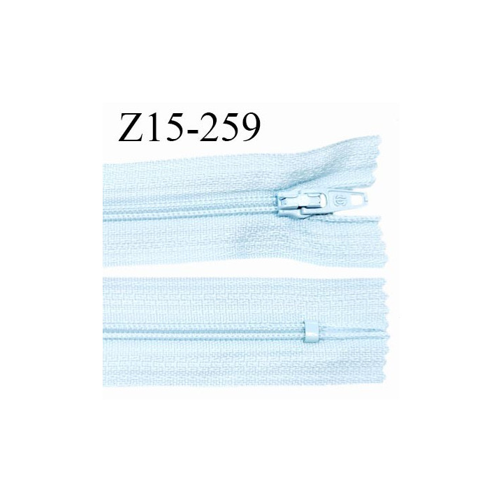 Fermeture zip 15 cm couleur bleu ciel non séparable largeur 2.5 cm glissière nylon largeur 4 mm longueur 15 cm prix à l'unité