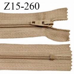 Fermeture zip 15 cm couleur marron clair non séparable largeur 2.5 cm glissière nylon largeur 4 mm longueur 15 cm prix à l'unité