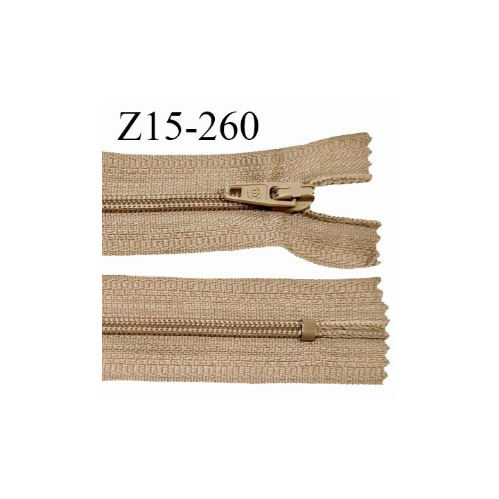 Fermeture zip 15 cm couleur marron clair non séparable largeur 2.5 cm glissière nylon largeur 4 mm longueur 15 cm prix à l'unité