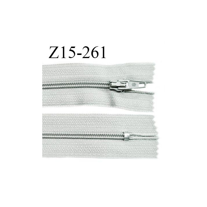 Fermeture zip 15 cm couleur gris non séparable largeur 2.5 cm glissière nylon largeur 4 mm longueur 15 cm prix à l'unité