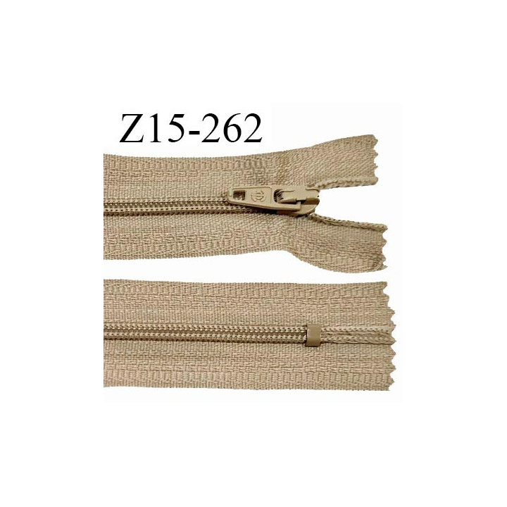 Fermeture zip 15 cm couleur marron clair non séparable largeur 2.5 cm glissière nylon largeur 4 mm longueur 15 cm prix à l'unité