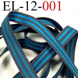 élastique plat largeur 12 mm couleur bleu turquoise et gris vendu au mètre 
