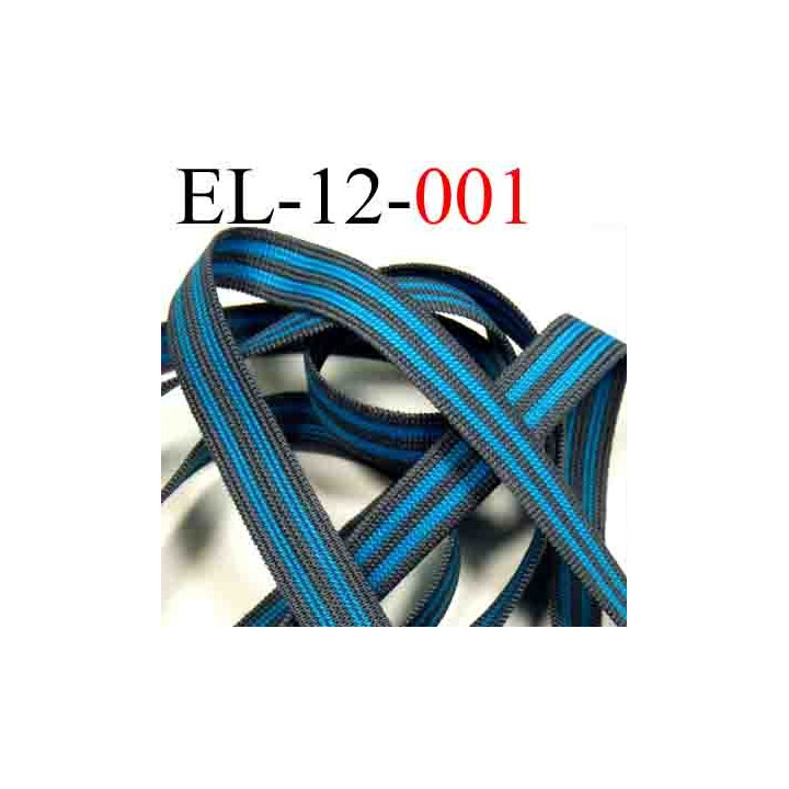 élastique plat largeur 12 mm couleur bleu turquoise et gris vendu au mètre 
