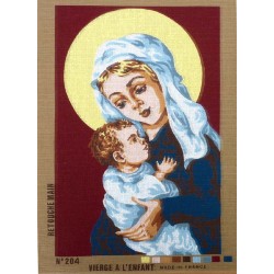 Canevas à broder 40 x 60 cm thème religion VIERGE A L'ENFANT retouché à la main