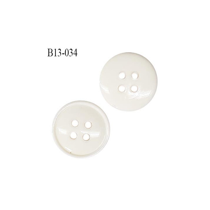 Bouton 13 mm en pvc couleur naturel brillant 4 trous diamètre 13 mm épaisseur 3 mm prix à la pièce