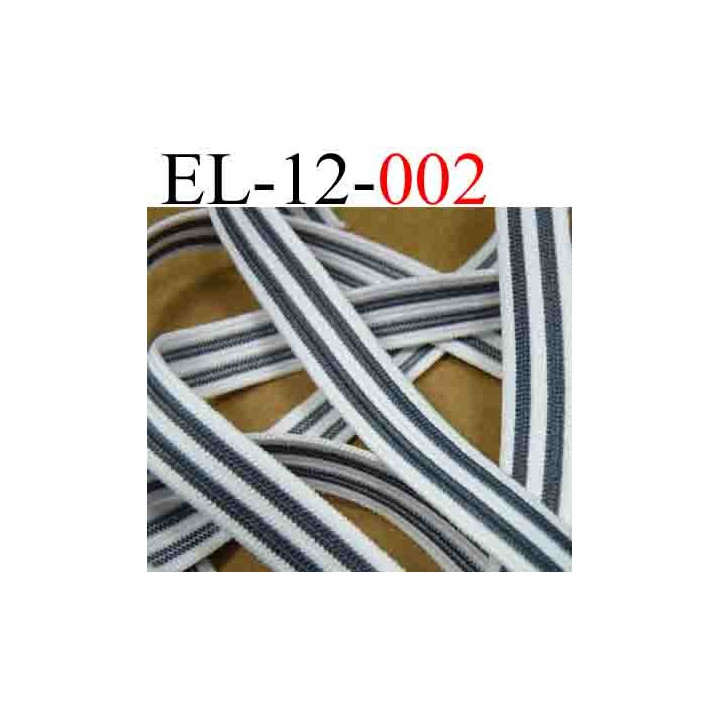 élastique plat largeur 12 mm couleur blanc et gris vendu au mètre 