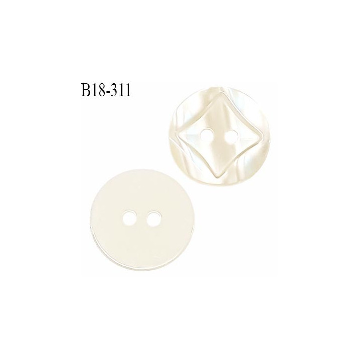 Bouton 18 mm couleur ivoire cristal décor incrusté et ivoire nacré  fixation 2 trous prix à l'unité