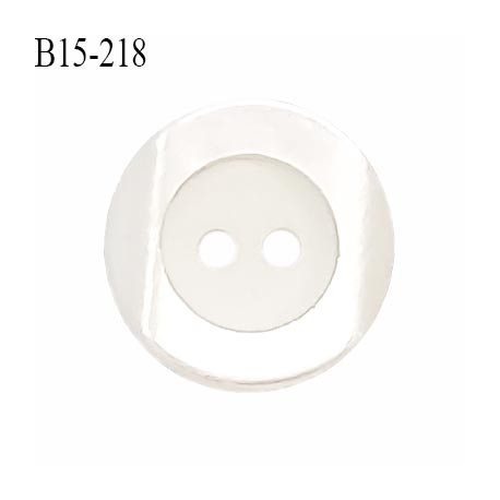 Bouton 15 mm en pvc couleur naturel brillant biseauté sur deux côtés 2 trous diamètre 15 mm épaisseur 4 mm prix à la pièce