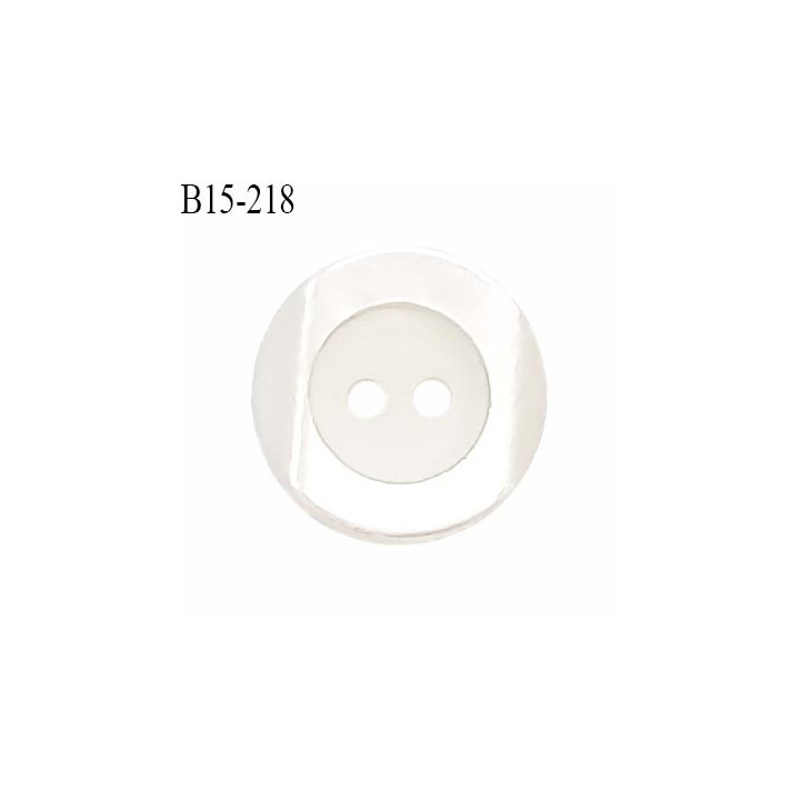 Bouton 15 mm en pvc couleur naturel brillant biseauté sur deux côtés 2 trous diamètre 15 mm épaisseur 4 mm prix à la pièce