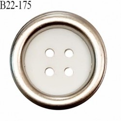 Bouton 22 mm en pvc couleur naturel et argent 4 trous diamètre 22 mm épaisseur 5 mm prix à la pièce