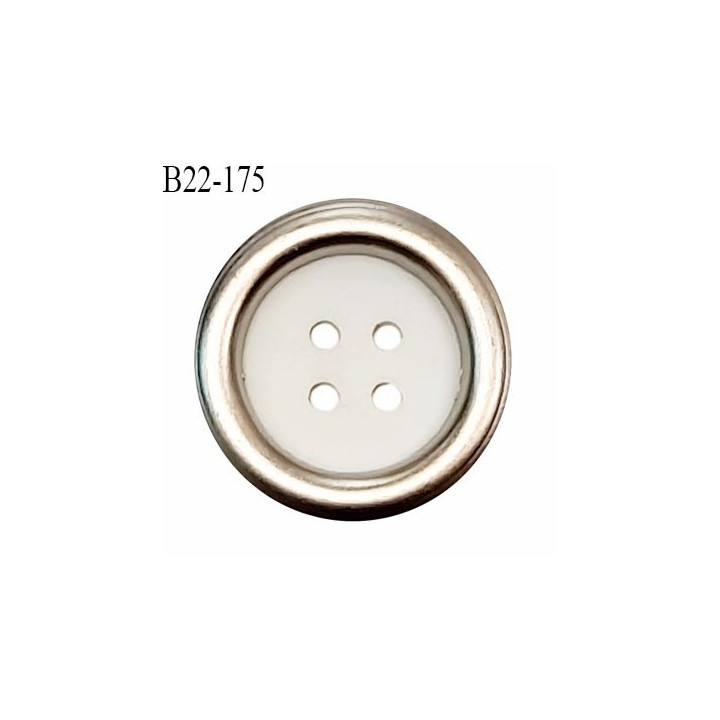 Bouton 15 mm en pvc couleur naturel et argent 4 trous diamètre 15 mm épaisseur 5 mm prix à la pièce