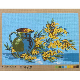 Canevas à broder 40 x 60 cm thème FLEURS LE BOUQUET DE MIMOSAS retouché à la main