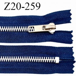 Fermeture zip 20 cm non séparable couleur bleu longueur 20 cm largeur 3.2 cm glissière métal largeur 7 mm prix à la pièce