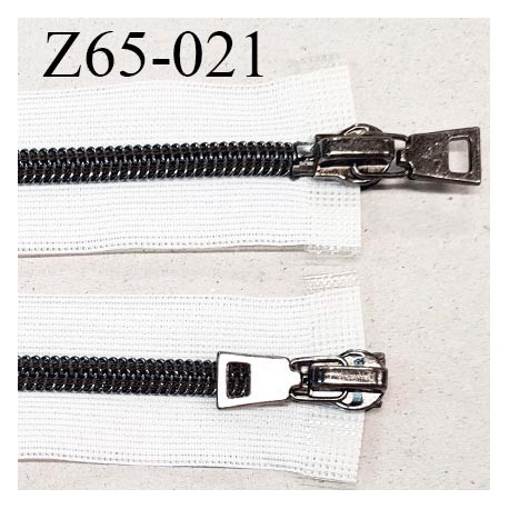 Fermeture zip 65 cm couleur blanc double curseur longueur 65 cm largeur 3 cm zip spiralée invisible largeur 7 mm prix à l'unité