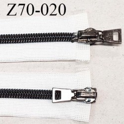 Fermeture zip 70 cm couleur blanc double curseur longueur 70 cm largeur 3 cm zip spiralée invisible largeur 7 mm prix à l'unité