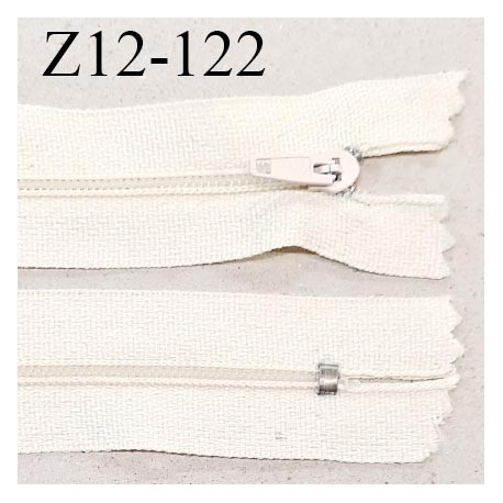 Fermeture zip 12 cm couleur écru non séparable largeur 2.8 cm glissière nylon largeur 4 mm longueur 12 cm prix à l'unité