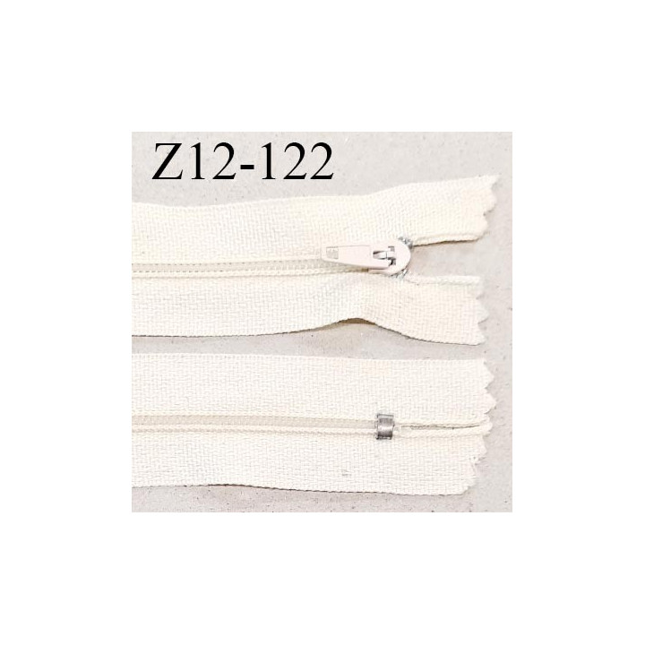 Fermeture zip 12 cm couleur écru non séparable largeur 2.8 cm glissière nylon largeur 4 mm longueur 12 cm prix à l'unité