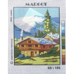 Canevas à broder 20 x 25 cm marque MARGOT thème MONTAGNE le chalet