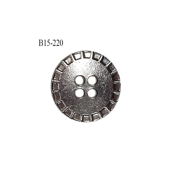 Bouton 15 mm en métal couleur chrome 4 trous diamètre 15 mm épaisseur 2 mm prix à l'unité