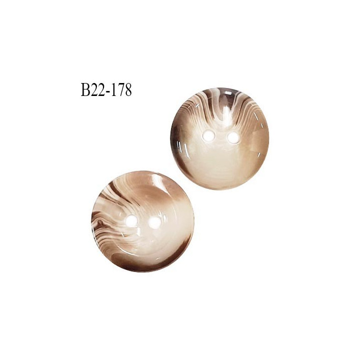 Bouton 22 mm en pvc couleur marron et beige marbré diamètre 22 mm épaisseur 6 mm prix à la pièce