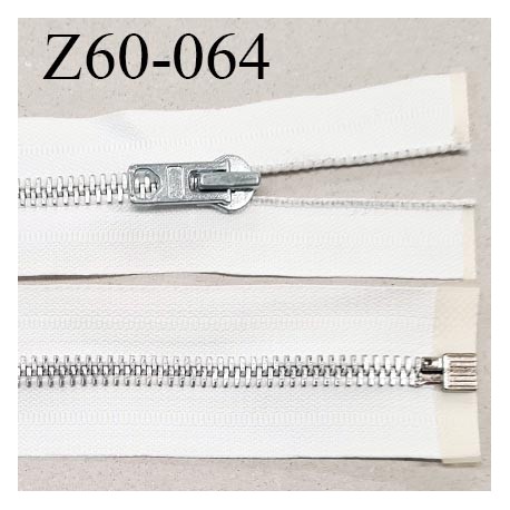 Fermeture zip 60 cm séparable couleur blanc zip glissière métal largeur 7 mm longueur 60 cm largeur 34 mm prix à l'unité