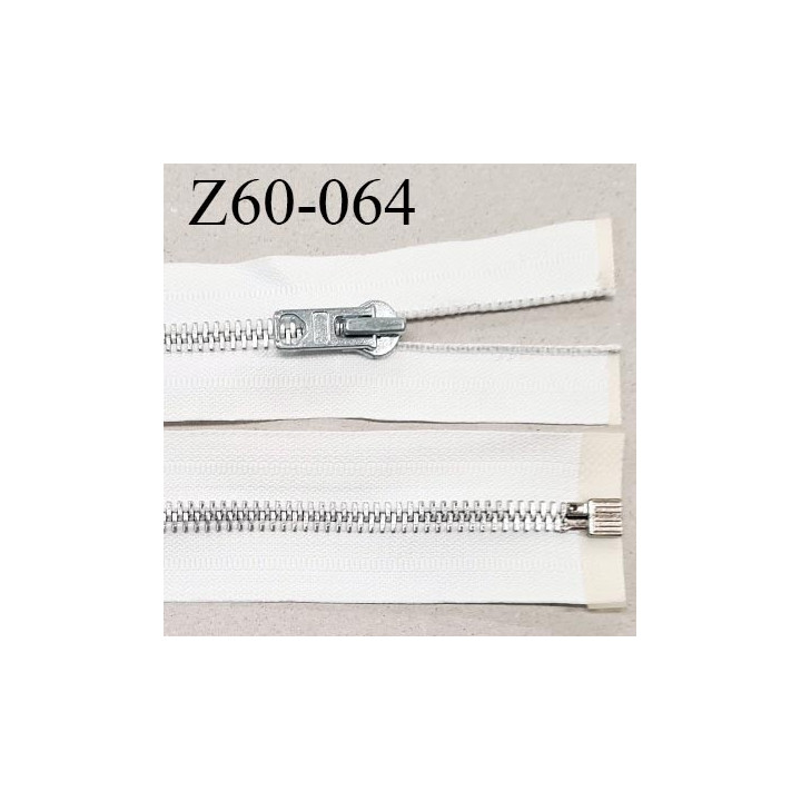 Fermeture zip 60 cm séparable couleur blanc zip glissière métal largeur 7 mm longueur 60 cm largeur 34 mm prix à l'unité