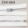 Fermeture zip 60 cm séparable couleur blanc zip glissière métal largeur 7 mm longueur 60 cm largeur 34 mm prix à l'unité