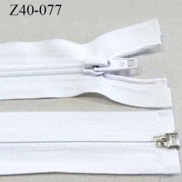 Fermeture 40 cm zip blanche  couleur blanc séparable largeur 3.2 cm largeur de glissière spirale 6 mm longueur 45 cm
