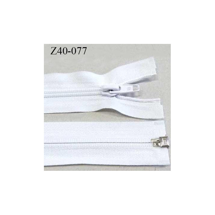 Fermeture 40 cm zip blanche  couleur blanc séparable largeur 3.2 cm largeur de glissière spirale 6 mm longueur 45 cm