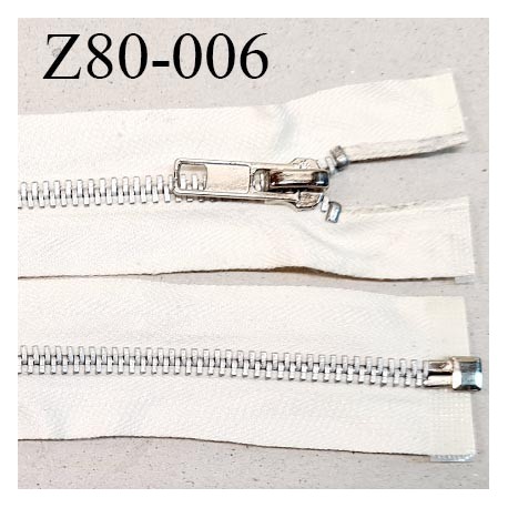 Fermeture zip 80 cm séparable couleur écru longueur 80 cm en coton glissière en métal prix à la pièce