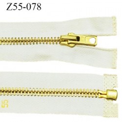 Fermeture zip 55 cm couleur écru ou blanc cassé séparable largeur 3.2 cm glissière métal 6 mm couleur or prix à la pièce