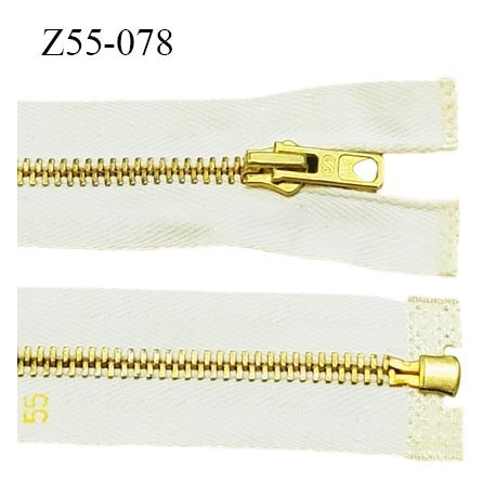 Fermeture zip 55 cm couleur écru ou blanc cassé séparable largeur 3.2 cm glissière métal 6 mm couleur or prix à la pièce