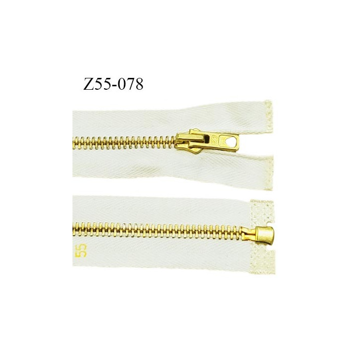 Fermeture zip 55 cm couleur écru ou blanc cassé séparable largeur 3.2 cm glissière métal 6 mm couleur or prix à la pièce