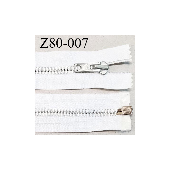 Fermeture zip 80 cm séparable couleur blanc longueur 80 cm largeur 3.4 cm glissière en métal largeur 8 mm prix à la pièce
