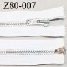 Fermeture zip 80 cm séparable couleur blanc longueur 80 cm largeur 3.4 cm glissière en métal largeur 8 mm prix à la pièce