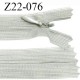 Fermeture zip 22 cm non séparable couleur vert gris avec glissière nylon invisible largeur 2.5 cm prix à l'unité