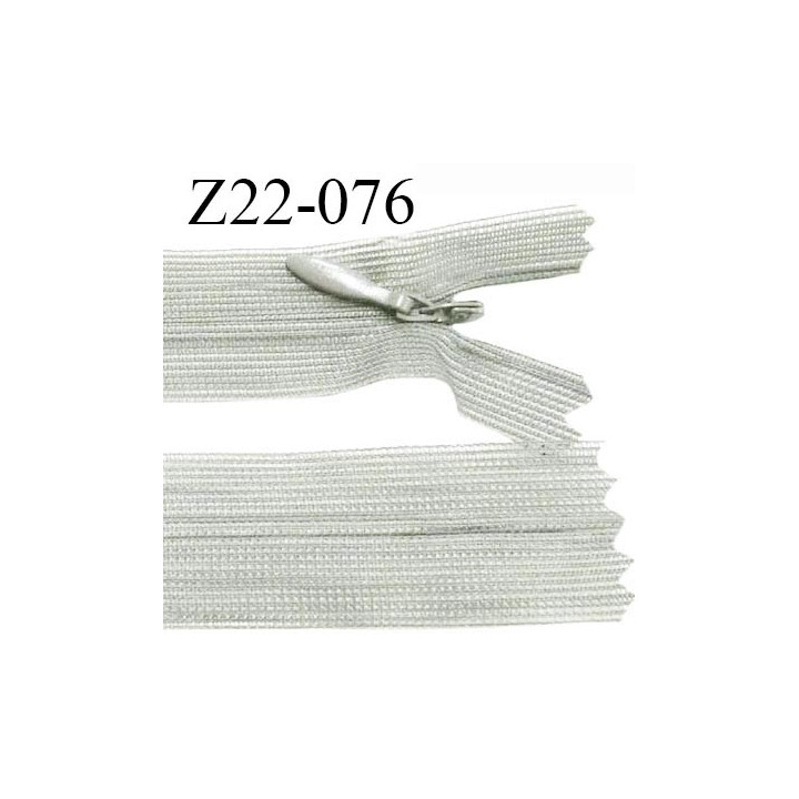 Fermeture zip 22 cm non séparable couleur vert gris avec glissière nylon invisible largeur 2.5 cm prix à l'unité