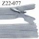 Fermeture zip 22 cm non séparable couleur gris bleuté avec glissière nylon invisible largeur 2.5 cm prix à l'unité