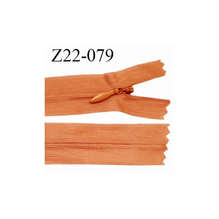 Fermeture zip 22 cm non séparable couleur orange cuivré avec glissière nylon invisible largeur 2.5 cm prix à l'unité