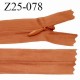 Fermeture zip 25 cm non séparable couleur orange cuivré avec glissière nylon invisible largeur 2.5 cm prix à l'unité