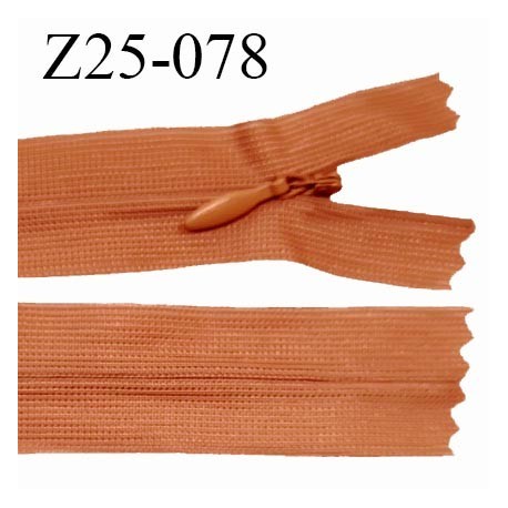 Fermeture zip 25 cm non séparable couleur orange cuivré avec glissière nylon invisible largeur 2.5 cm prix à l'unité