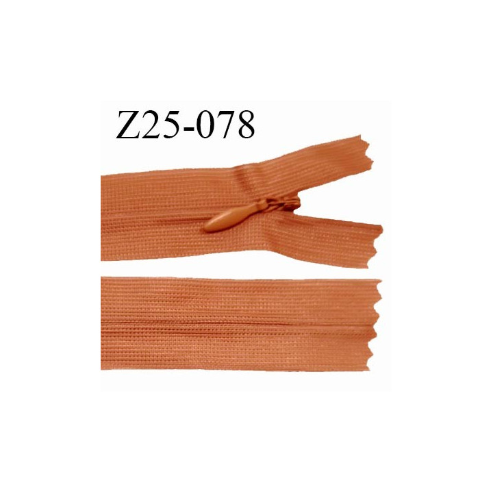 Fermeture zip 25 cm non séparable couleur orange cuivré avec glissière nylon invisible largeur 2.5 cm prix à l'unité