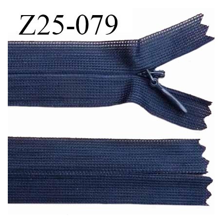 Fermeture zip 25 cm non séparable couleur bleu marine avec glissière nylon invisible largeur 2.5 cm prix à l'unité