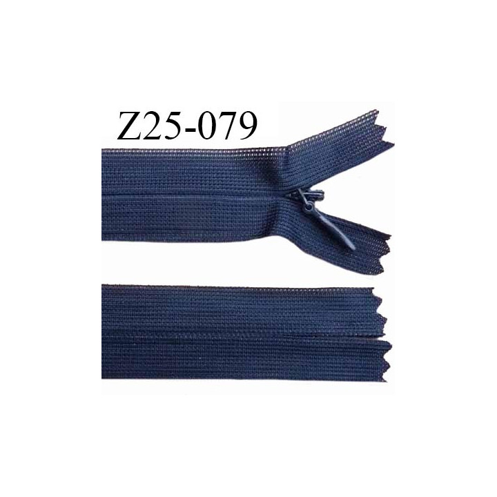 Fermeture zip 25 cm non séparable couleur bleu marine avec glissière nylon invisible largeur 2.5 cm prix à l'unité