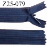 Fermeture zip 25 cm non séparable couleur bleu marine avec glissière nylon invisible largeur 2.5 cm prix à l'unité