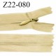 Fermeture zip 22 cm non séparable couleur beige avec glissière nylon invisible largeur 2.5 cm prix à l'unité