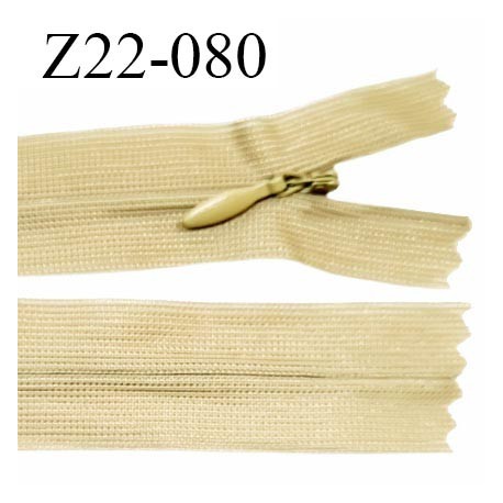 Fermeture zip 22 cm non séparable couleur beige avec glissière nylon invisible largeur 2.5 cm prix à l'unité