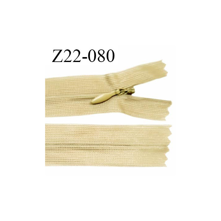 Fermeture zip 22 cm non séparable couleur beige avec glissière nylon invisible largeur 2.5 cm prix à l'unité