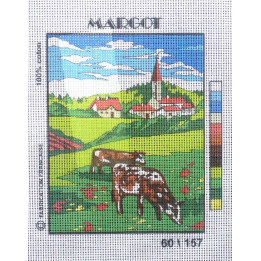 Canevas à broder 20 x 25 cm  marque MARGOT thème LE VILLAGE A LA CAMPAGNE